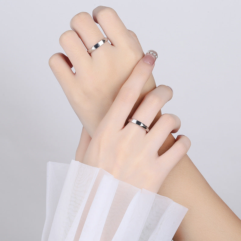 Minimalist Couple Rings Set – Faceted Promise Bands