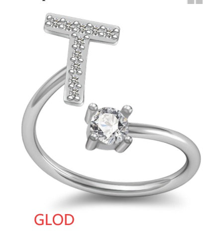 Personalized Initial Letter Ring with Pavé Stone Accent