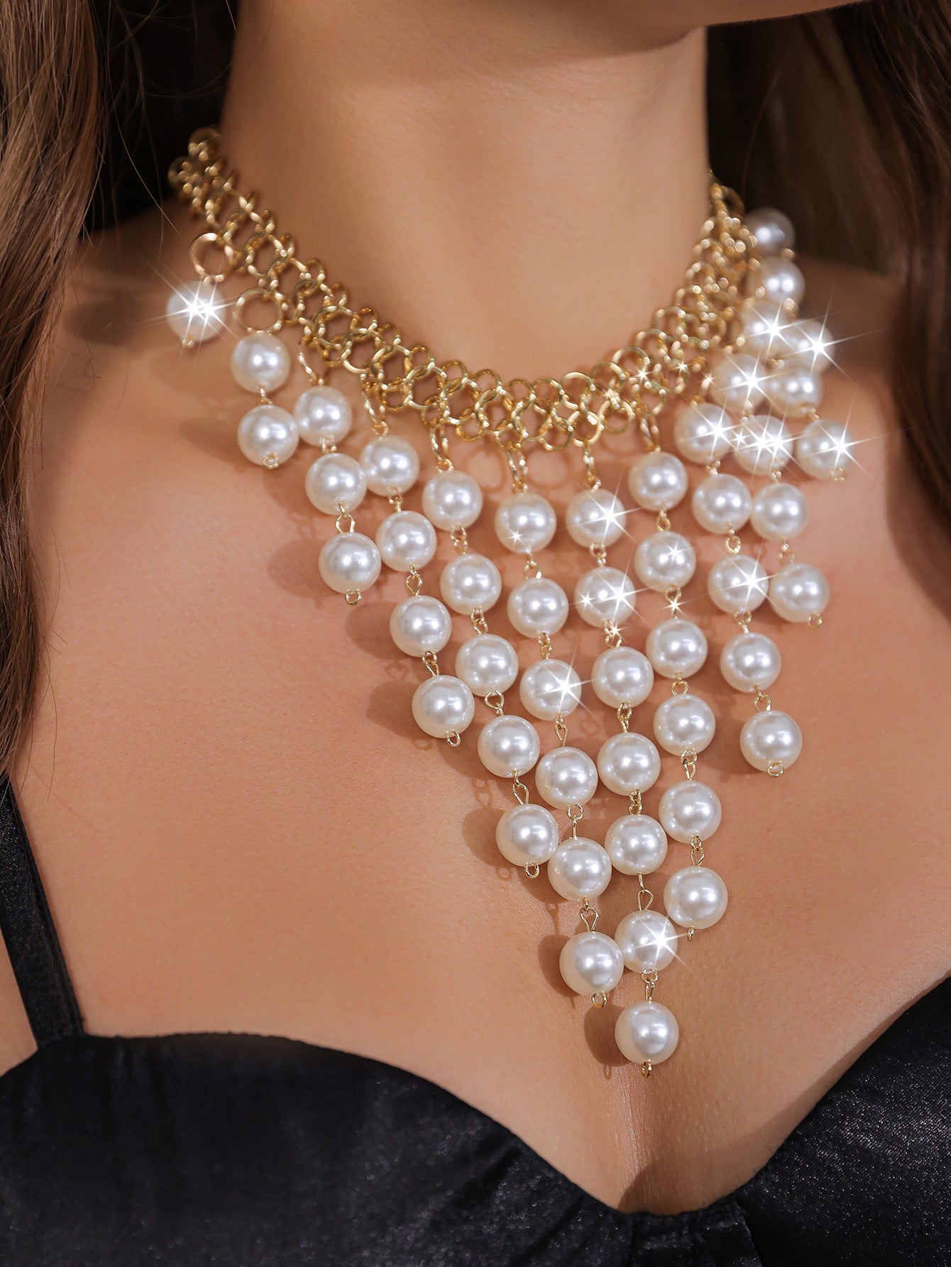 Luxe Cascading Pearl Statement Necklace