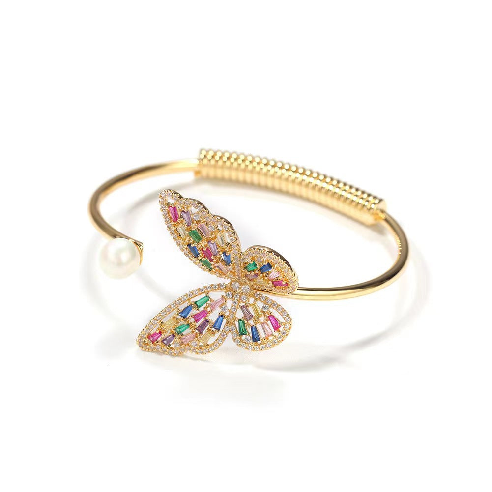 Butterfly Motif Open Cuff Bracelet with Delicate Crystal Detail