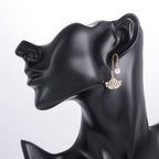 Fan-Shaped Crystal Drop Earrings – Elegant Pearl Accent Design