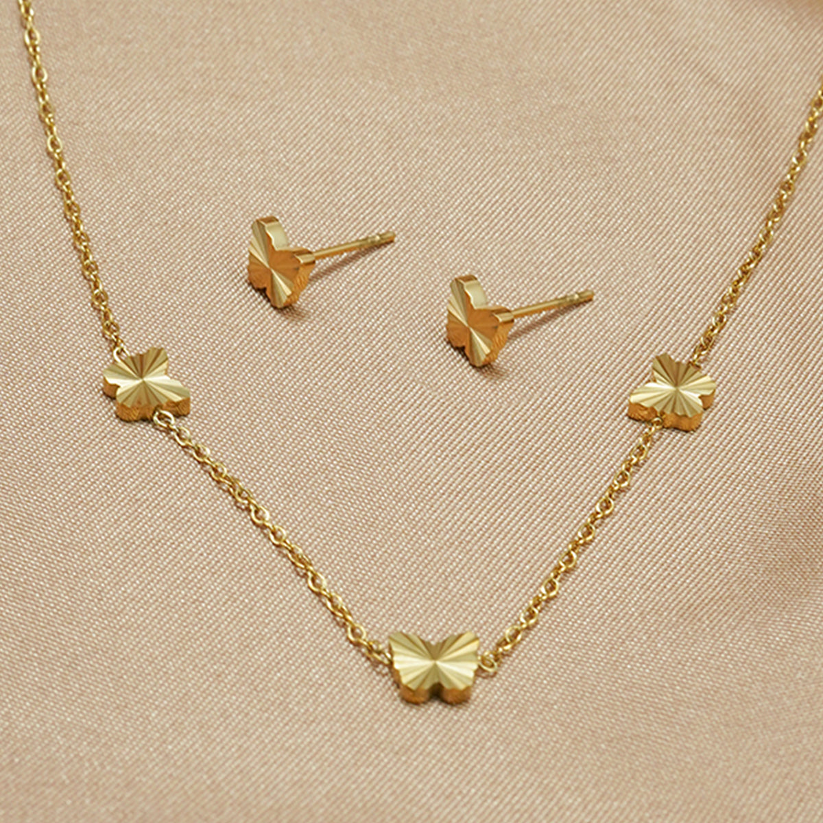 Butterfly Charm Necklace & Matching Stud Earrings