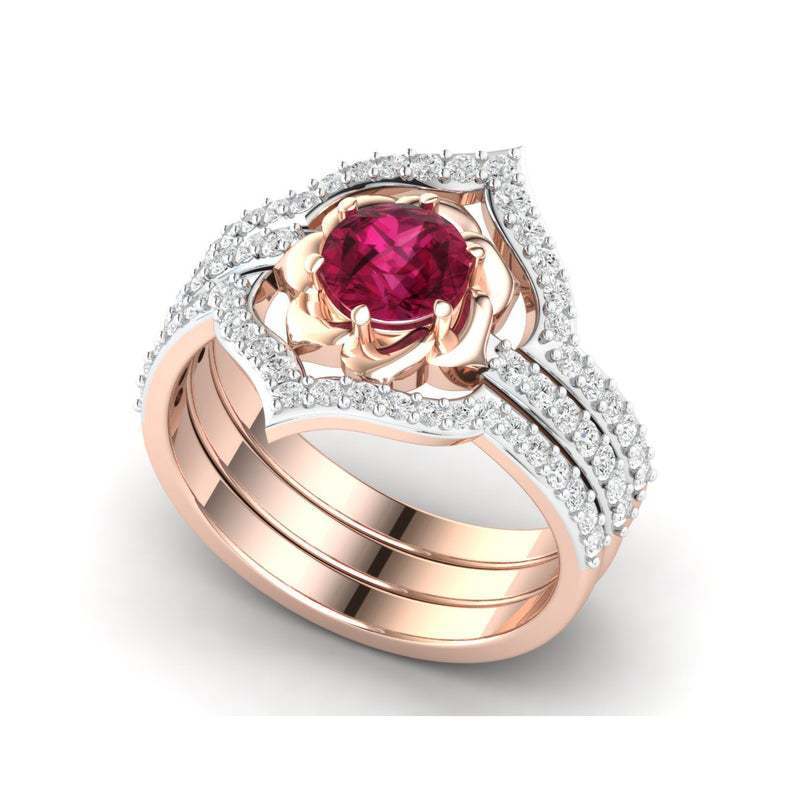 Rose Bloom Bridal Ring Set – Rose Gold Ruby