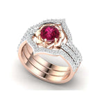 Rose Bloom Bridal Ring Set – Rose Gold Ruby