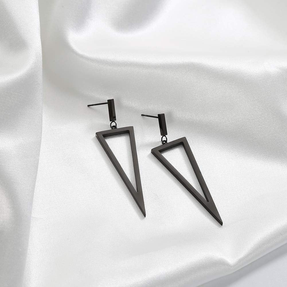 Black Geometric Triangle Drop Earrings