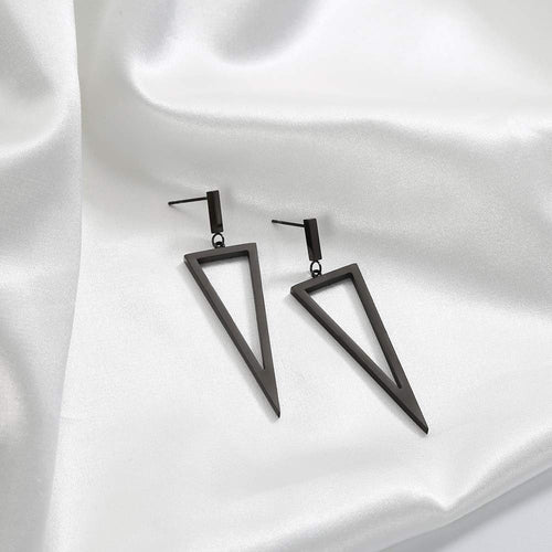 Black Geometric Triangle Drop Earrings