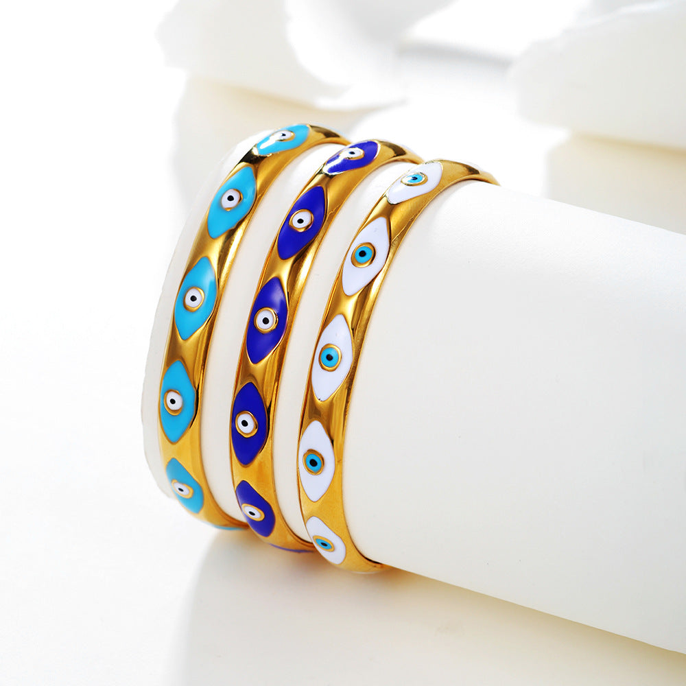 Protective Eye Motif Bangle Bracelet with Enamel Detail