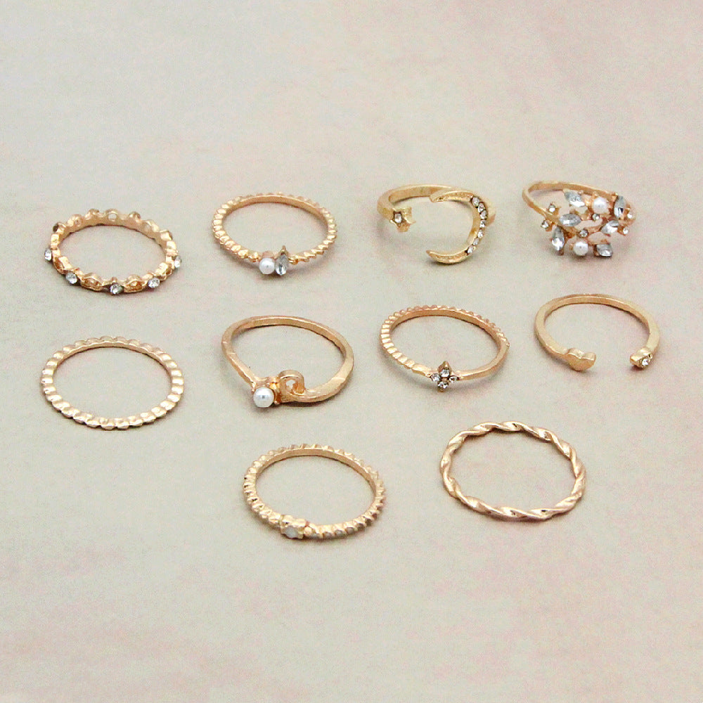Celestial Gold Stacking Ring Set – Star, Moon & Crystal Bands