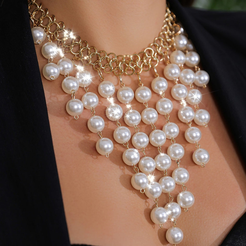 Luxe Cascading Pearl Statement Necklace