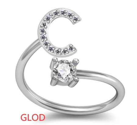 Personalized Initial Letter Ring with Pavé Stone Accent