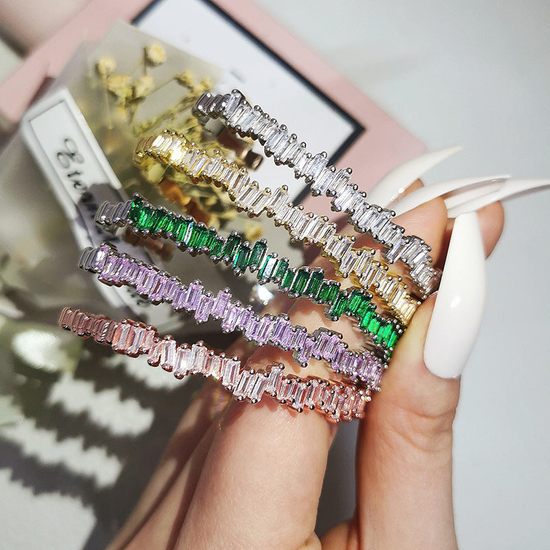 Multi-Stone Bangle Bracelet with Linear Faceted Design