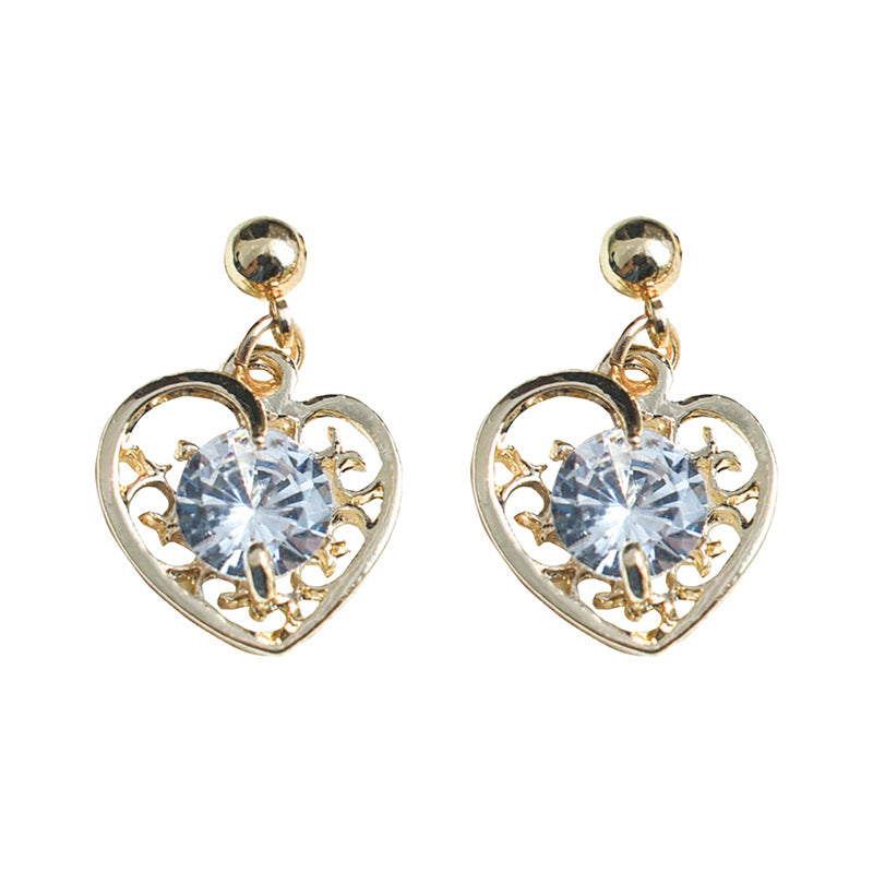 Elegant Gold Heart Crystal Stud Earrings