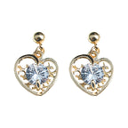 Elegant Gold Heart Crystal Stud Earrings
