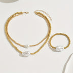 Elegant Pearl Jewelry Set with Gold-Tone Chain