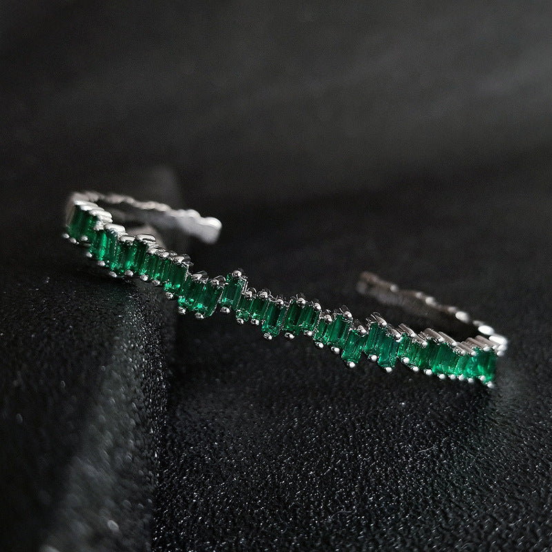 Multi-Stone Bangle Bracelet with Linear Faceted Design