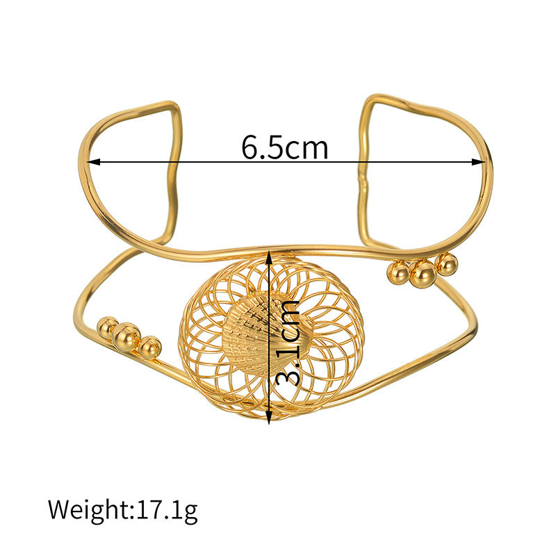 Geometric Open Cuff Bracelet with Intricate Center Detail