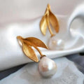 Gold Leaf Pearl Drop Earrings