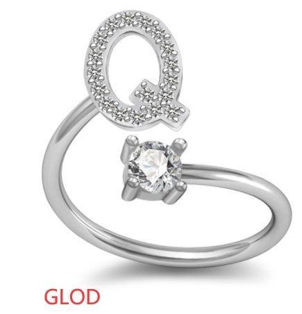 Personalized Initial Letter Ring with Pavé Stone Accent