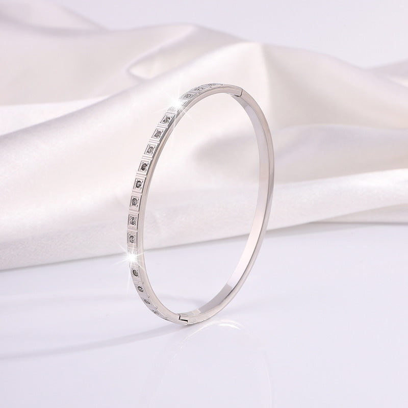 Slim Crystal-Detail Bangle Bracelet with Refined Edge Design