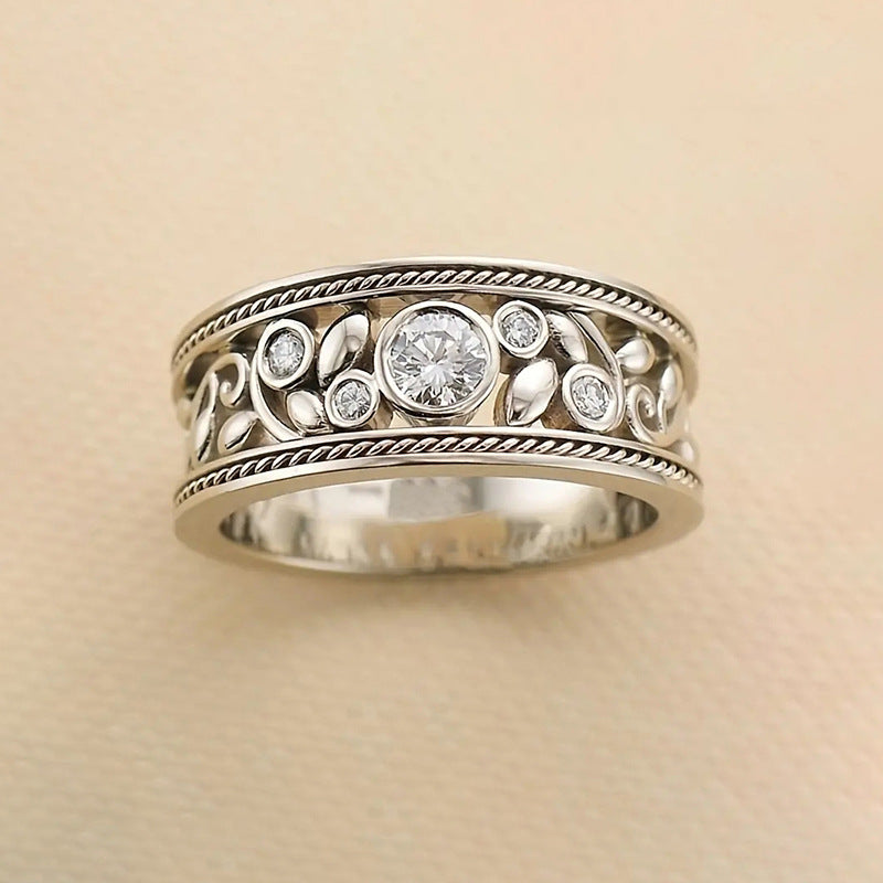 Krystal Crafts Vintage Leaf Diamond Band Ring