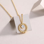 Gold Beaded Circle Necklace with Solitaire Crystal