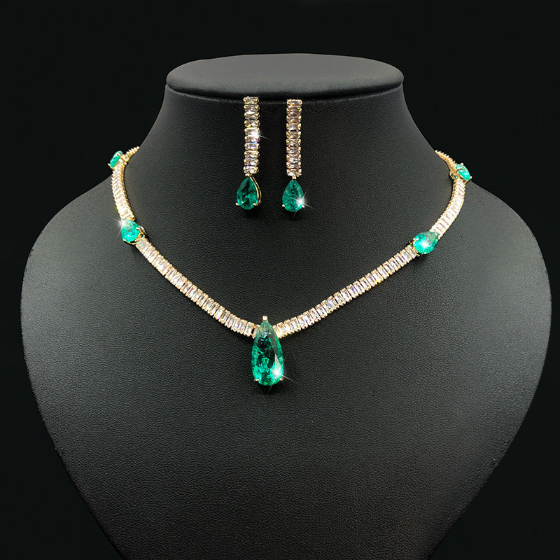 Fashion Green Crystal Bridal Jewelry Set