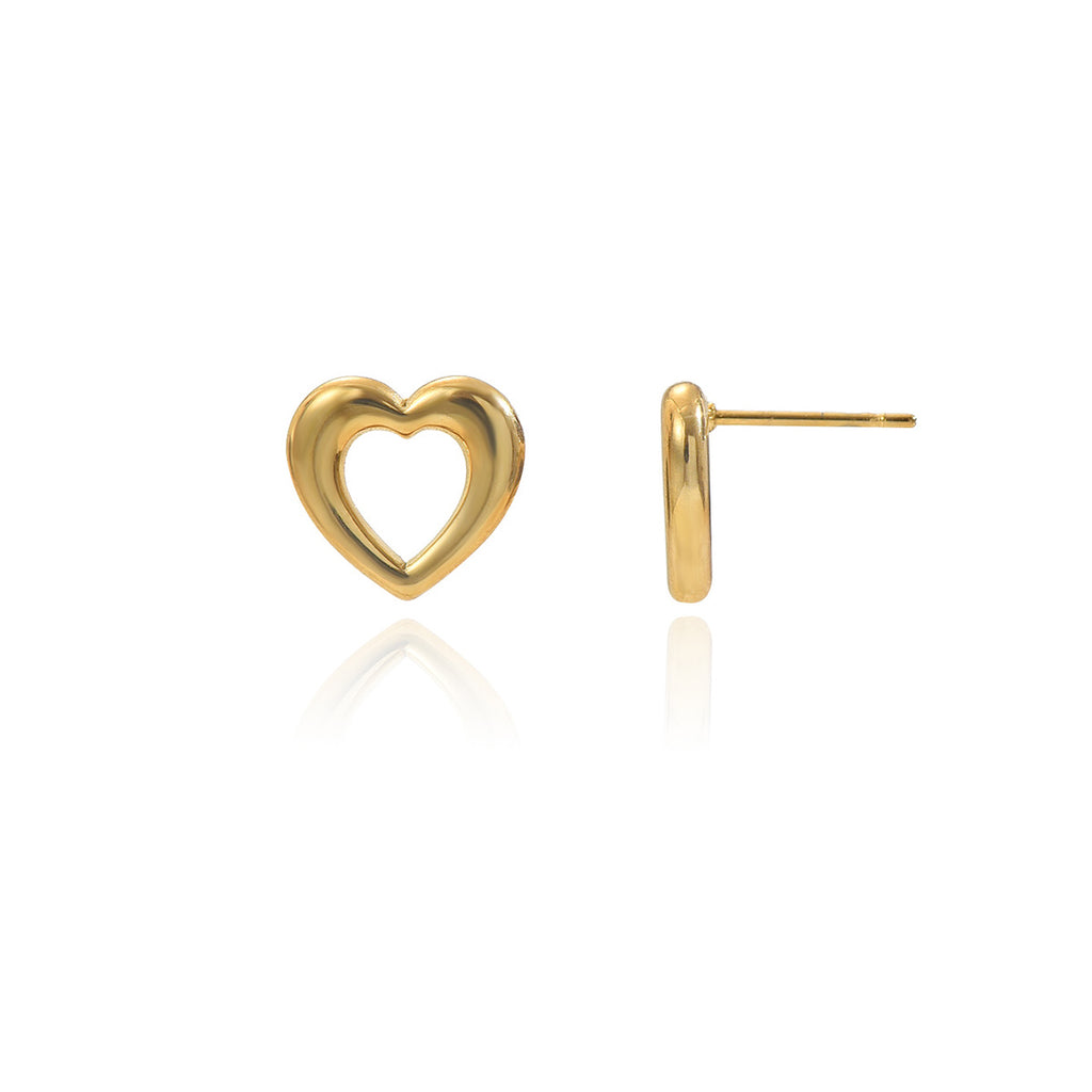 Open Heart Stud Earrings with Polished Finish