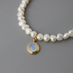 Pearl Choker Necklace with Gold Moonstone Pendant