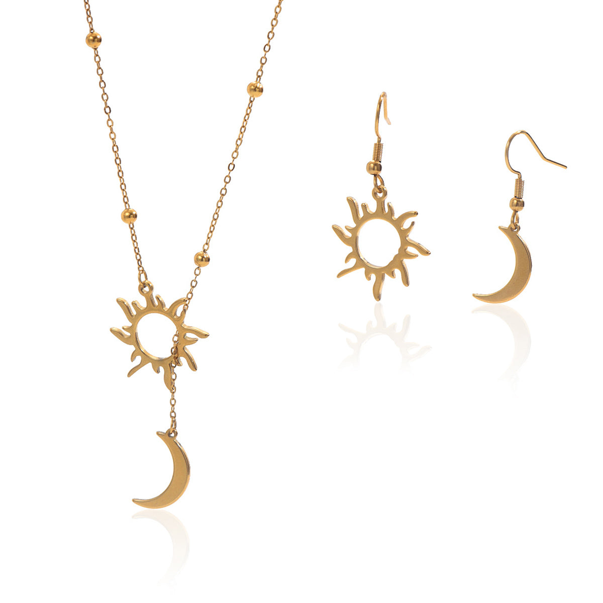 Celestial Sun & Moon Necklace with Matching Earrings