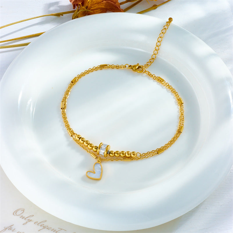 Layered Heart Charm Gold Anklet