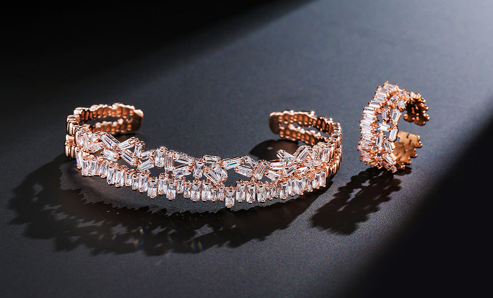 Two-Piece Rose Gold Zircon Bracelet & Ring Set