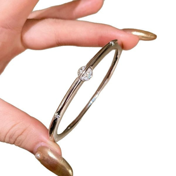 Slim Open Bangle Bracelet with Central Crystal Detail