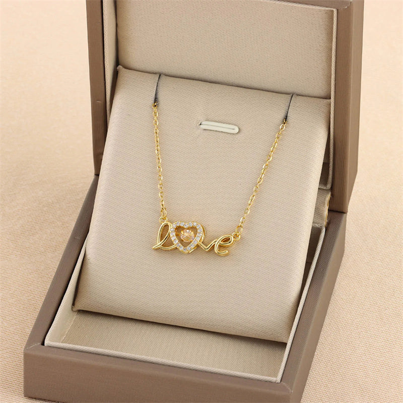Gold “Love” Heart Pendant Necklace
