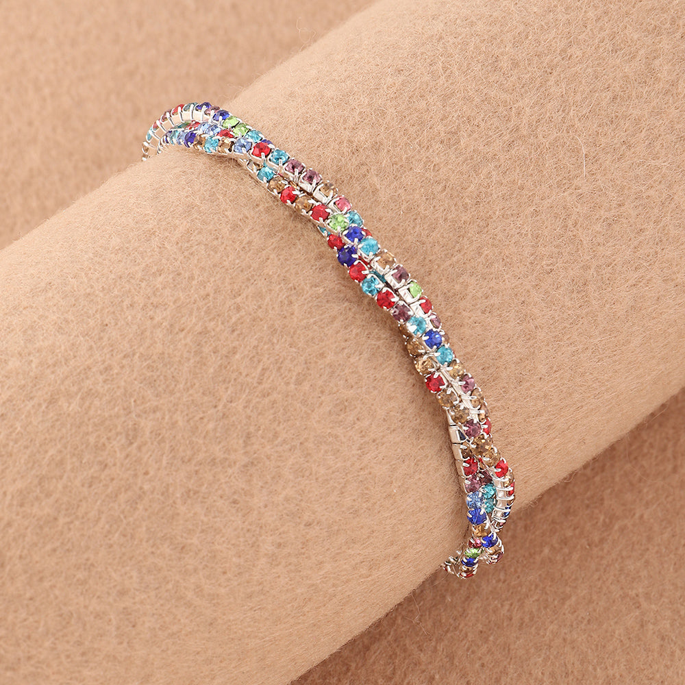 Multi-Row Crystal Stretch Bracelet with Refined Texture