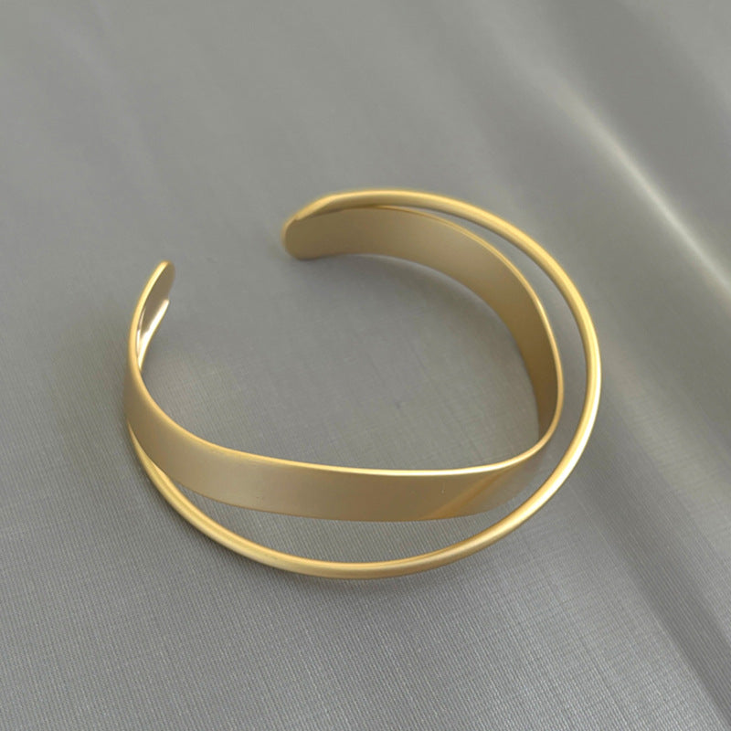 Modern Open Bangle Bracelet with Smooth Sculpted Profile