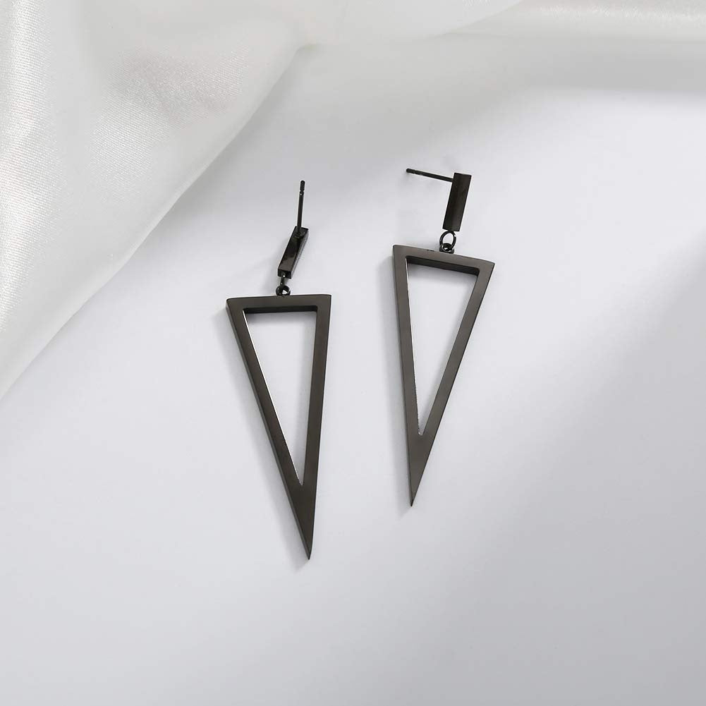 Black Geometric Triangle Drop Earrings