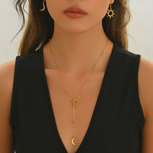 Celestial Sun & Moon Necklace with Matching Earrings