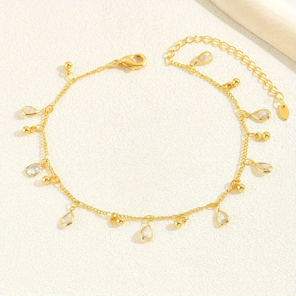 Water Drop Tassel Anklet with Zircon Charms