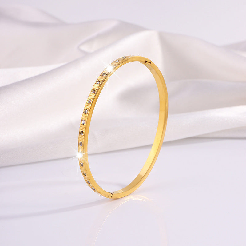 Slim Crystal-Detail Bangle Bracelet with Refined Edge Design