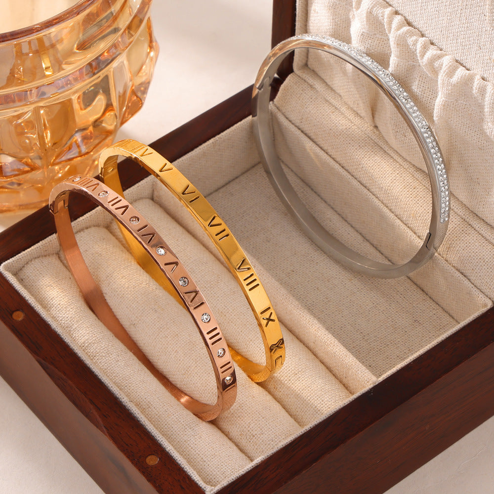 Engraved Bangle Bracelet with Refined Detail Accents
