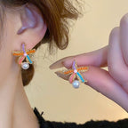 Colorful Starfish Stud Earrings with Pearl Drop