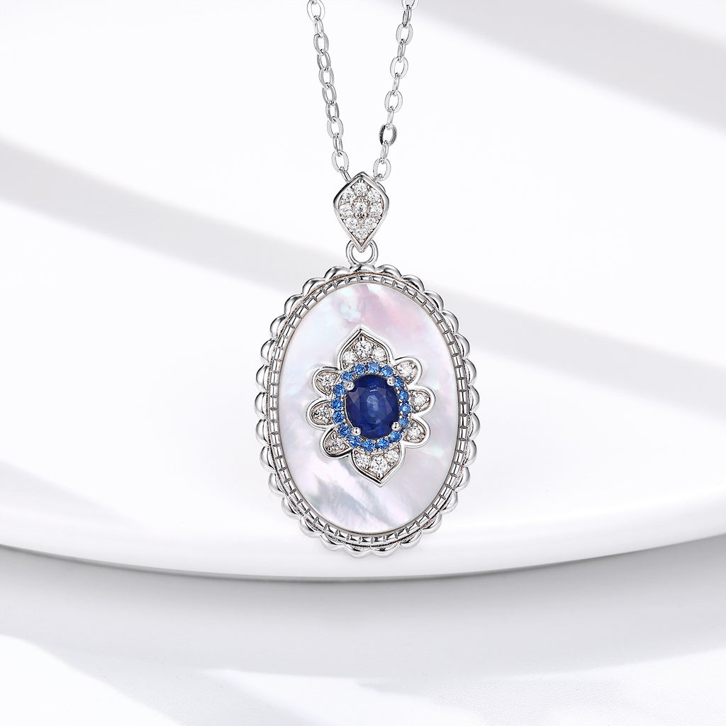 Vintage Sapphire Pendant with Sterling Silver & Diamond Accents