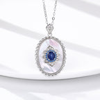 Vintage Sapphire Pendant with Sterling Silver & Diamond Accents