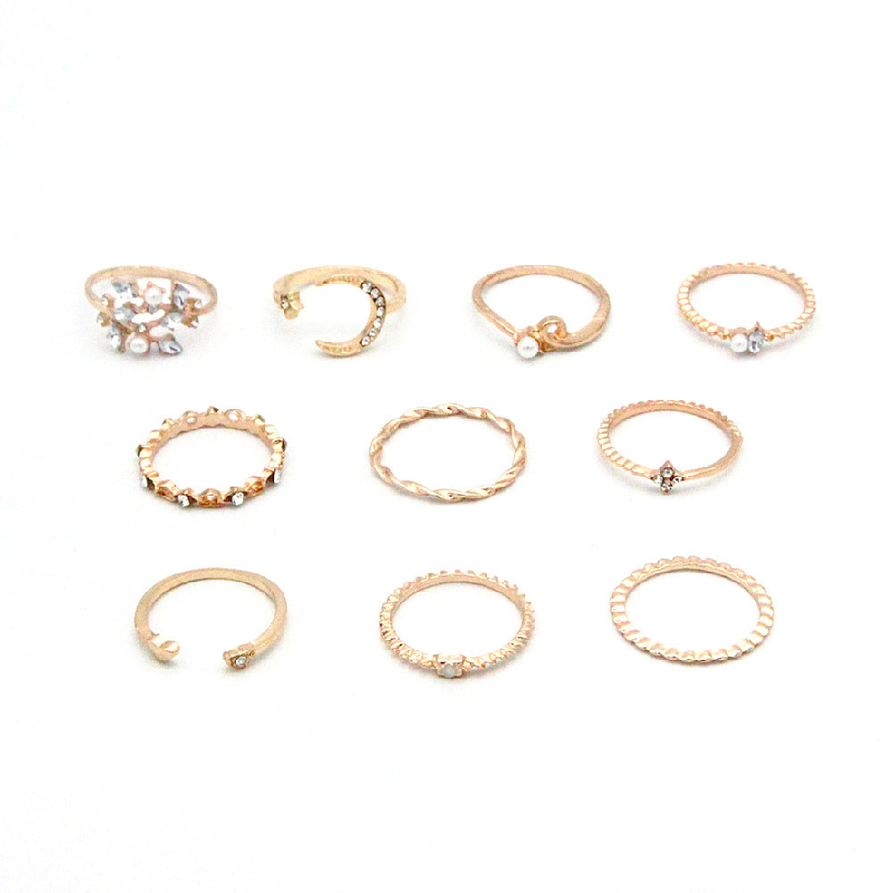 Celestial Gold Stacking Ring Set – Star, Moon & Crystal Bands