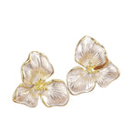 Elegant Flower Stud Earrings – Gold-Trimmed Floral Statement Jewelry