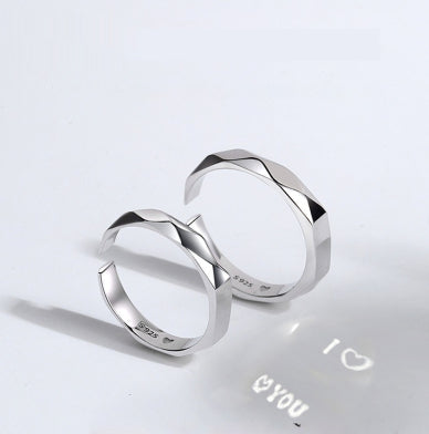 Minimalist Couple Rings Set – Faceted Promise Bands