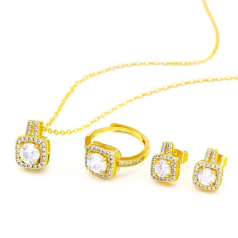 Gold Square Halo Jewelry Set