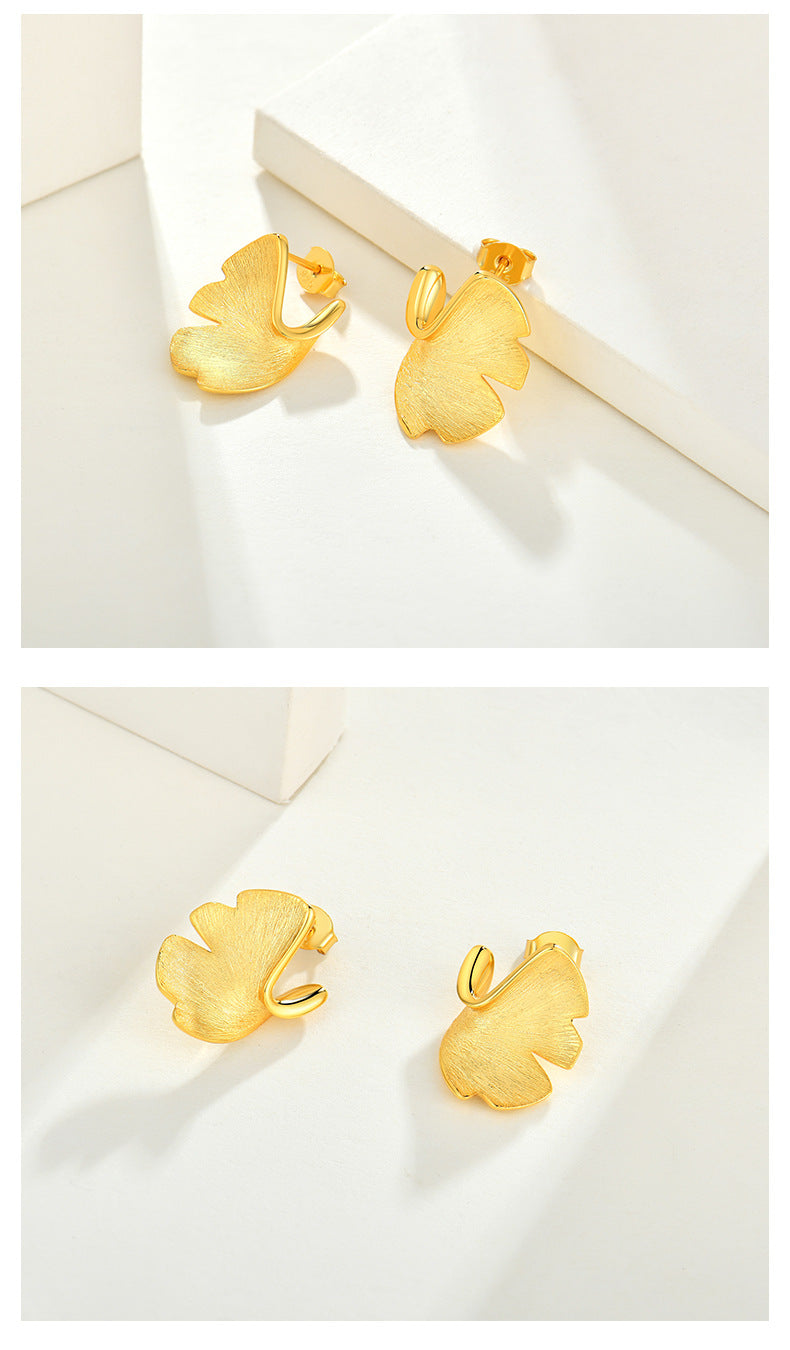 Textured Gold Leaf Stud Earrings
