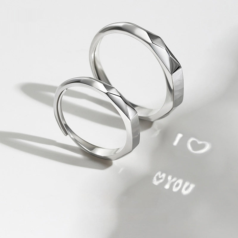 Minimalist Couple Rings Set – Faceted Promise Bands