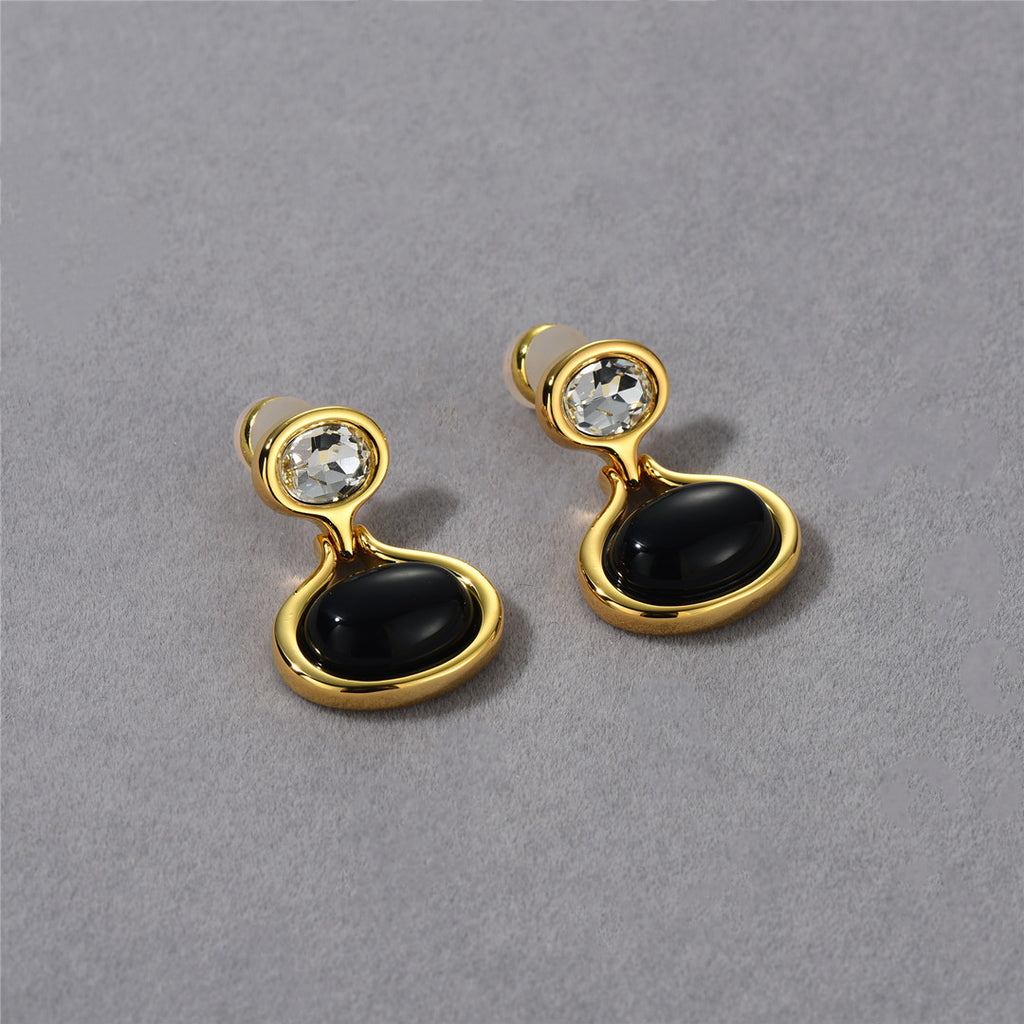 Black Onyx Drop Earrings with Crystal Accent